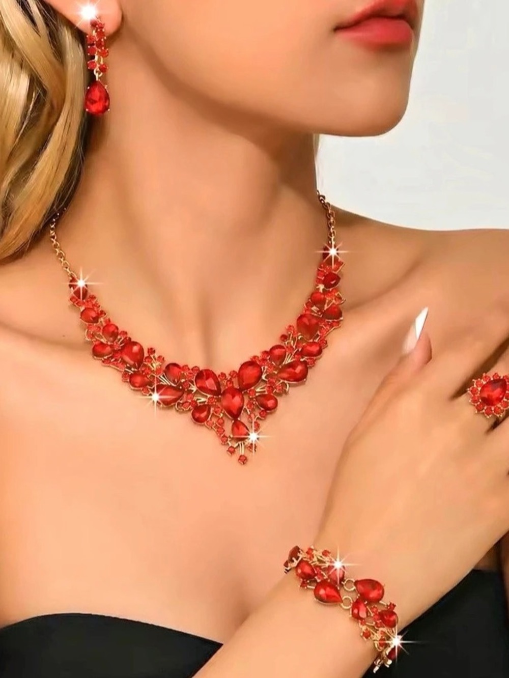 New Red Floral Jewelry Set